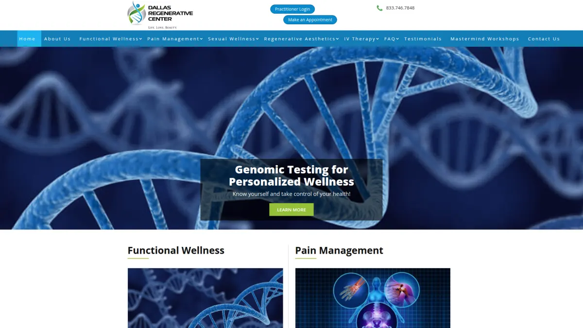 Dallas Regenerative Center website screenshot