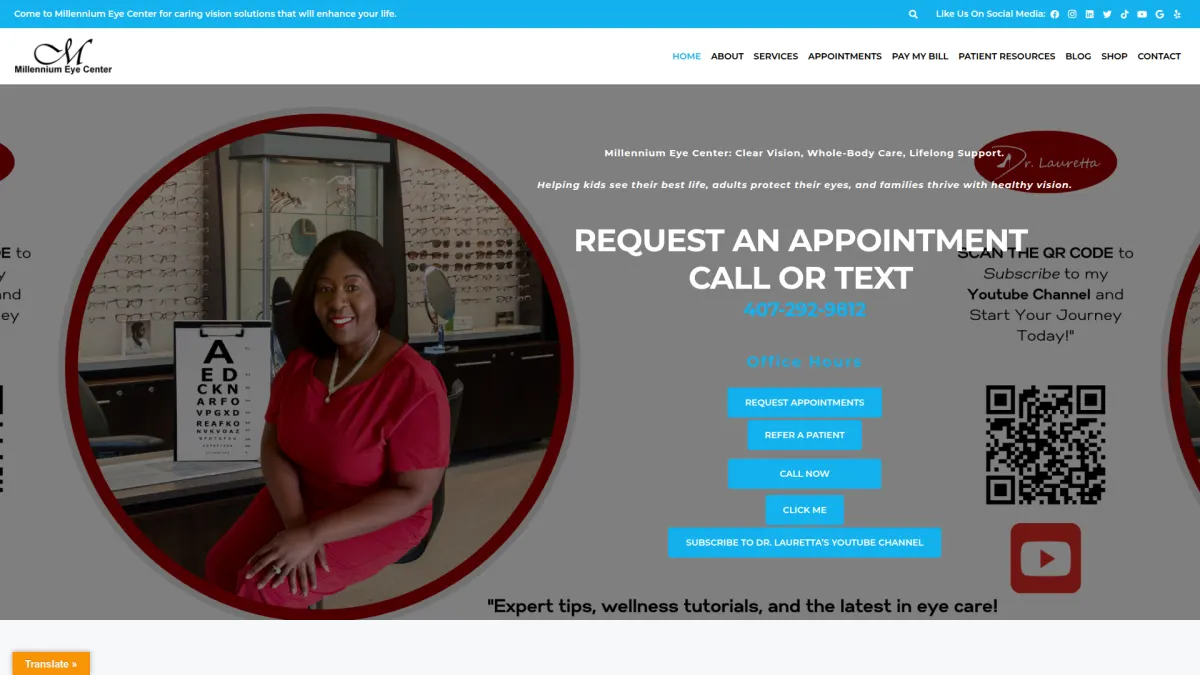 Millennium Eye Center website screenshot