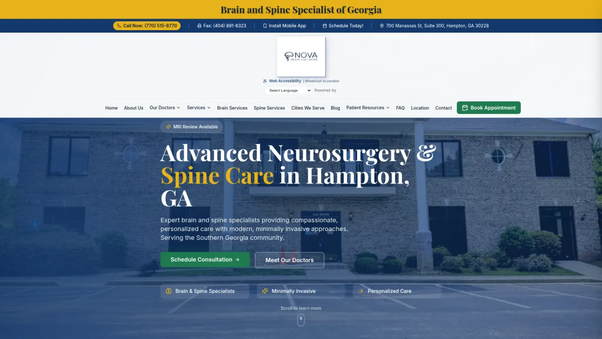 Nova Brain and Spine website screenshot