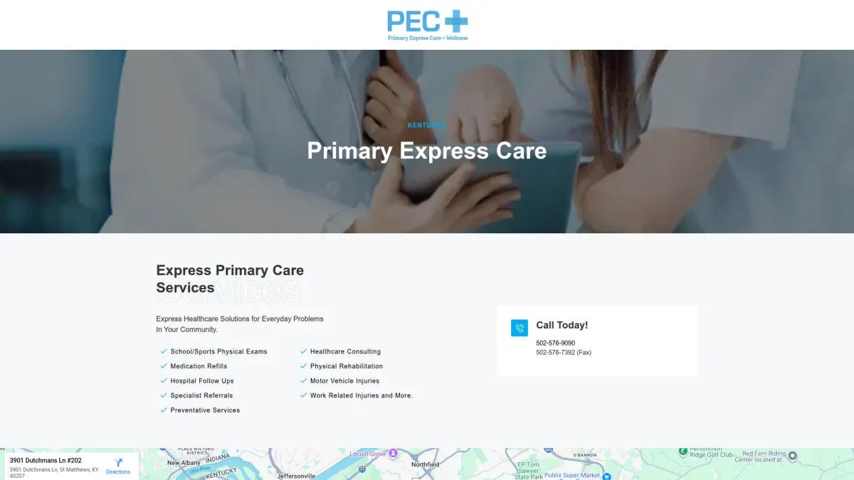 Primary Express Care website screenshot