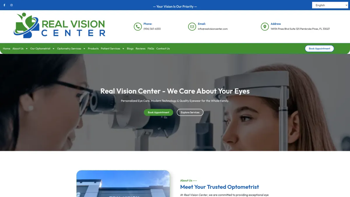 Real Vision Center website screenshot