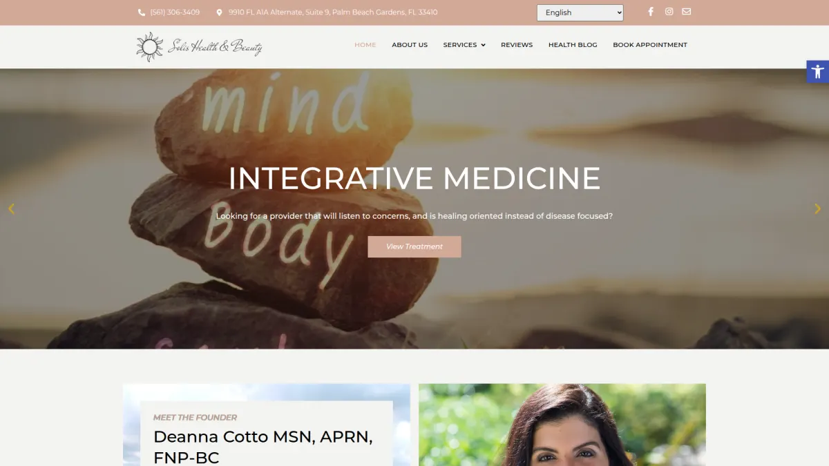 Solis Health and Beauty website screenshot